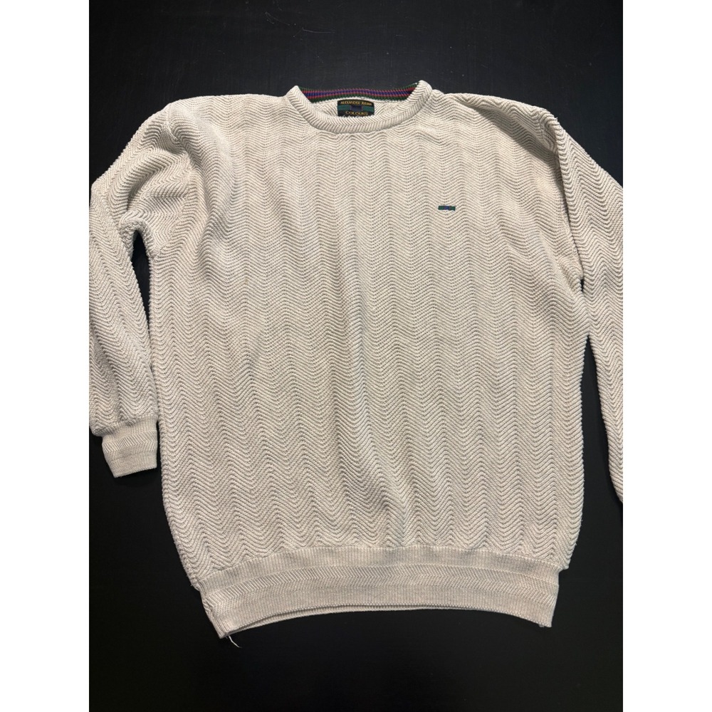 Alexander Julian Colours Mens Large Beige Textured Chevron Knit Cotton Sweater